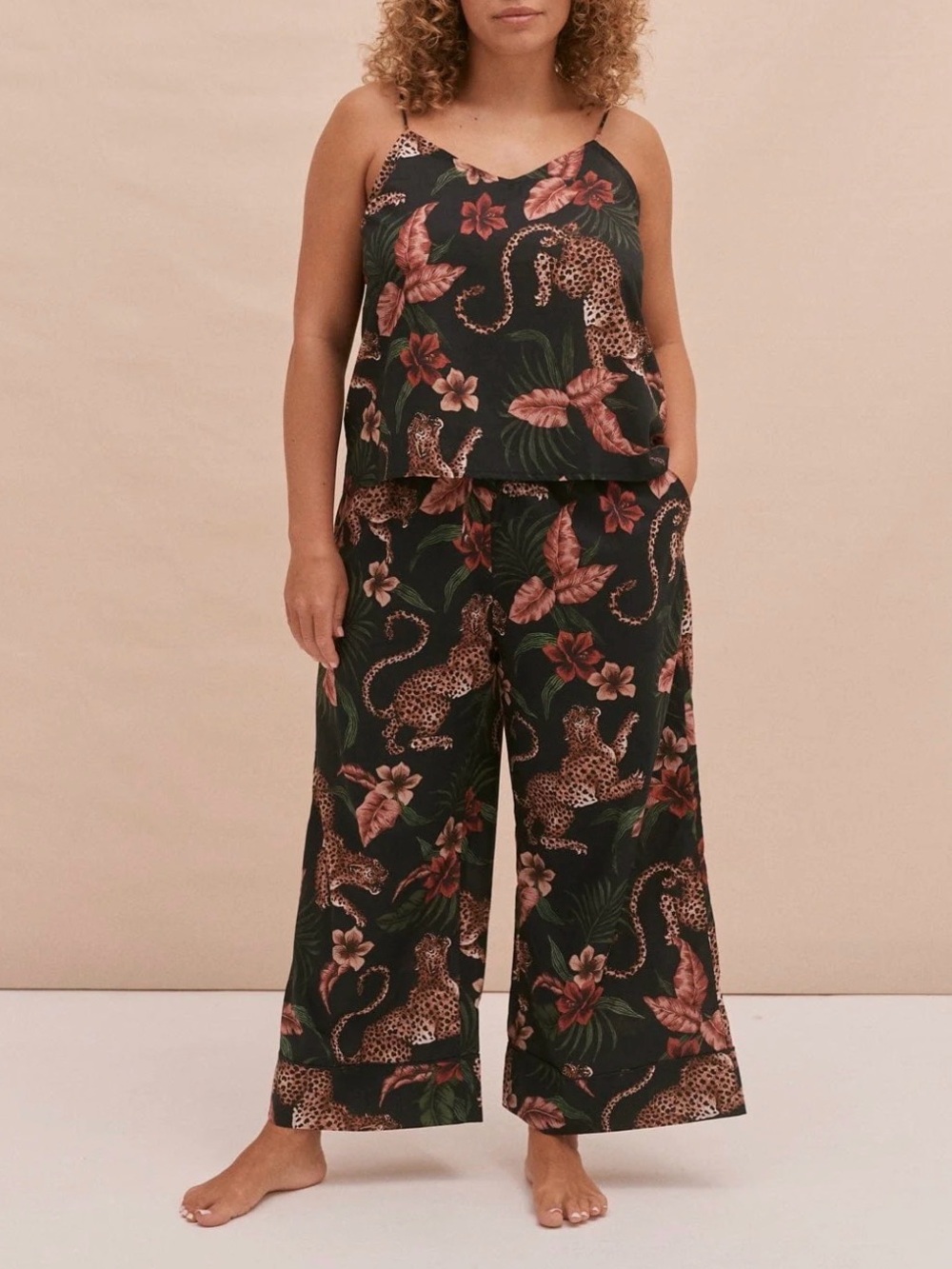 Desmond & Dempsey pajama set: Cami & Wide Leg Pants in Soleia Leopard/Floral SM